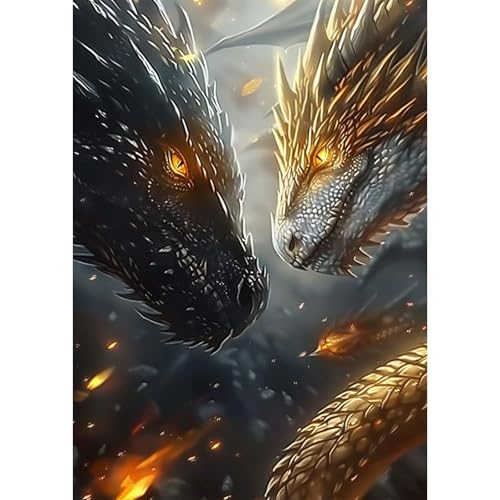 SENQAO 5D Diamond Painting Kits for Adults, Black Golden Dragons Diamond Art Kits for Adults Beginner, DIY Full Drill Diamond Dot Gem Painting for Home Wall Decor 12x16 inch - color: dragon - 01
