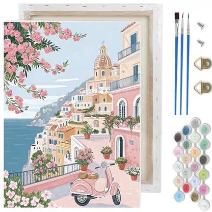 Seaside Landscape Paint by Numbers Kit for Adults, DIY Oil Painting 10x12In - color: Mediterranean-2605