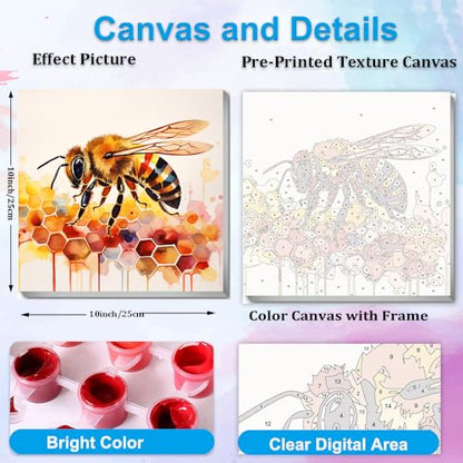 Artunion Framed Paint by Numbers Kit for Adults Beginners & Kids Ages 8-12,Bee Paint by Number with Frame,Watercolor Paint by Numbers Kit on Canvas 10 * 10 Inch Without Easel - color: ZXT-400-F