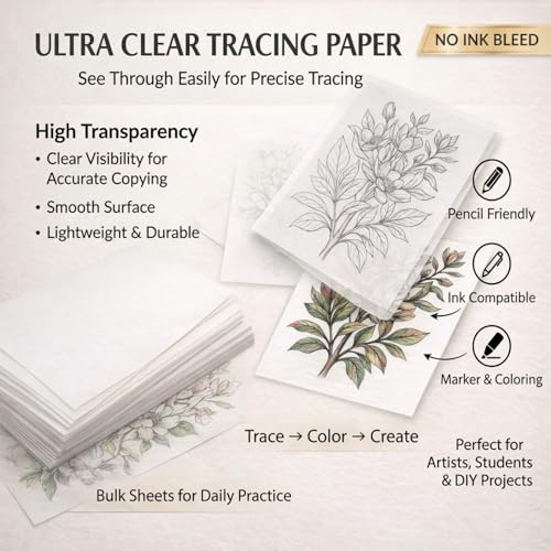 Epakh Tracing Paper 360 Sheets, 9 x 12 Inch Tracing Paper for Drawing | Transparent Vellum Papers, for Printer, Pencil Sketching Drawing, DIY Crafts, Wax Printing, Calligraphy - size: 9 x 12 Inch