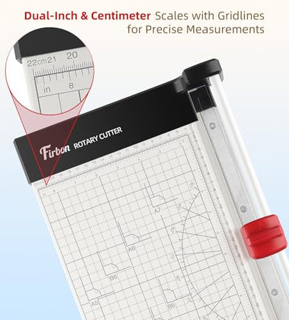 Firbon 12 Inch Rotary Paper Trimmer with Replaceable Blade | Heavy Duty 6-Sheet Capacity | Cut Paper, Cardstock, Photo & Scrapbooking Crafts | Office, School & Home Use - size: 12-Inch