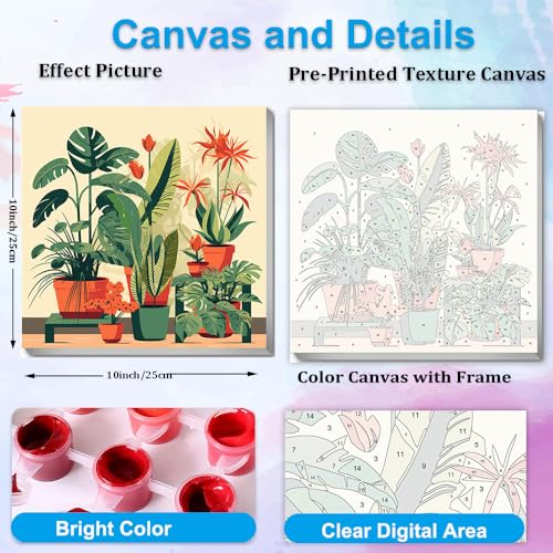 Artunion Framed Paint by Numbers Kit for Adults Beginners & Kids Ages 8-12,Green Plant Paint by Number with Frame,Plant Paint by Numbers Kit on Canvas 10 * 10 Inch Without Easel - color: ZXT-330-F