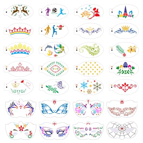28 Pcs Face Paint Stencils Kits Face Painting Stencils Reusable | Reusable Face Tattoo Painting Templates for Kids - color: Mix02