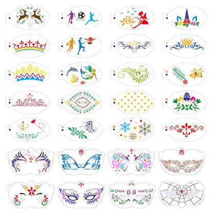 28 Pcs Face Paint Stencils Kits Face Painting Stencils Reusable | Reusable Face Tattoo Painting Templates for Kids - color: Mix02