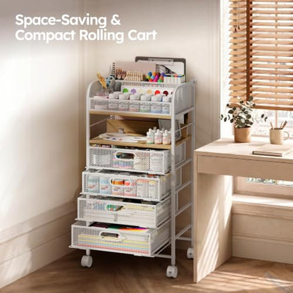 Homsorout Rolling Art Cart with 4 Drawers, Maple - color: White