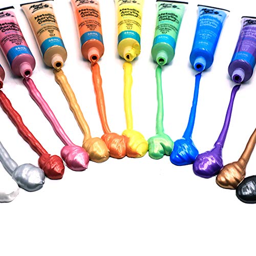 Mont Marte Premium Metallic Acrylic Paint Set, 24 x 1.02oz (36ml) Tubes, 24 Colors, Suitable for Most Surfaces Including Canvas, Card, Paper and Wood - size: 1.22 Fl Oz (Pack of 24)