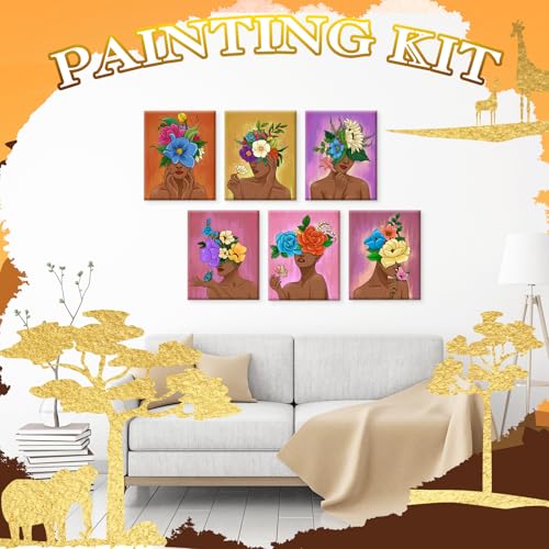 Motipuns 12 Set Flower Crown Lady Pre Drawn Canvas for Paint for Adults | 8 x 10 Inch, Sip and Paint Party Kit, Pre Printed Framed Canvas with Easels Paints Brushes Aprons, Party Adult Art Supplies - style: Flower Girl