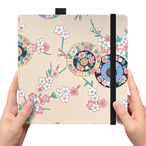 Square 8x8 Bleedproof Marker Paper Pad, 110 GSM Alcohol Ink Bristol Paper Sketchbook, Handmade Journal Hardbound 88 Sheets (176 Pages) Markers Ink Mediums Art Sketch Book Large Apricot Umbrella - color: L-apricot umbrella