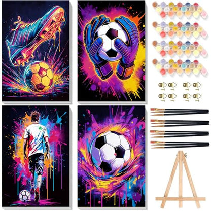 4 Pack Football Paint by Numbers for Adults with Framed Canvas 8x12 inch - color: BKH2374+BKH2375+BKH2376+BKH2377-US