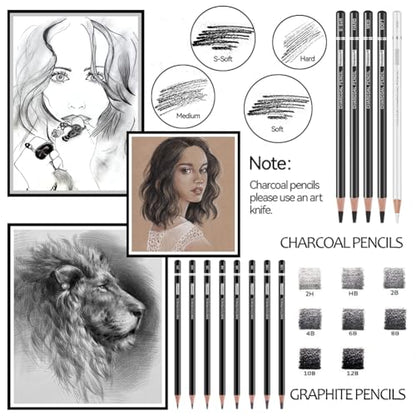 PANDAFLY Drawing Sketching Pencil Set, 22 Piece, Graphite Pencils (12B-2H)