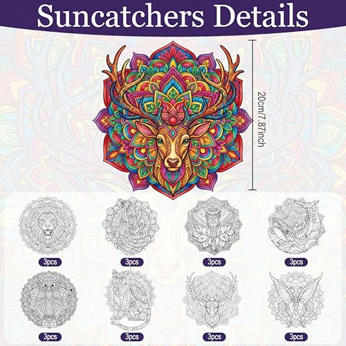 Potchen 48 Pcs Mandala Art Kit DIY Window Clings with Markers - style: Animal
