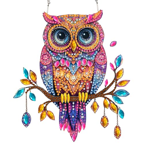 SKRYUIE Owl Hanging Pearl Diamond Art Kits for Adults Suncatcher A12 | Special Shaped Crystal DIY Hanging Diamond Painting Kit, Gift for Mother Spring Summer Window Wreath Decor 7.49 x 6.7 Inch - color: colorful-5