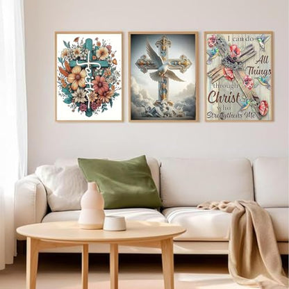 Axquilon 3 Pack Religious Diamond Art Kits for Adults 12x16inch | Cross Diamond Painting Kits for Adults, 5D Round Full Drill Christian Gem Art, Paint by Diamonds Pictures DIY Crafts Kits - color: 3 Pack Cross