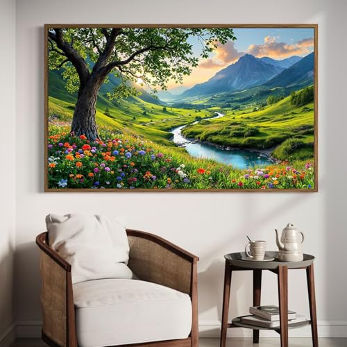 DDGEMART 5D Diamond Painting Kit for Adults, Full Drill Mountain Valley River Nature Landscape Art for Paints, Large Horizontal 28x16 inch - color: Mountain Valley