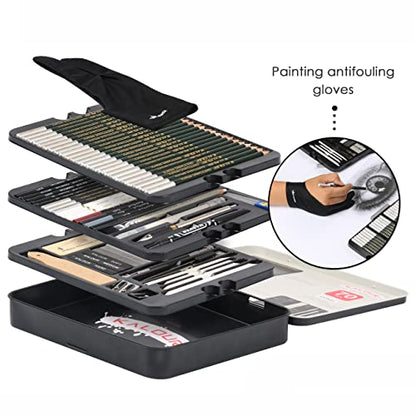 KALOUR 72-Pack Sketch Drawing Pencils Kit with Sketchbook and 3-color Drawing Paper,Tin Box,Include Graphite,Charcoal,Drawing Glove and Artists Tools,Pro Art Drawing Supplies for Adults Beginner
