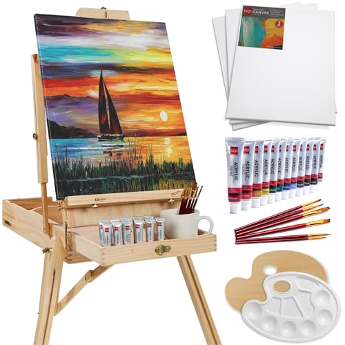 Best Choice Products Art Easel for Painting, Portable Wooden Adjustable Artist Tripod with Sketch Box, 32-Piece Art Set with Acrylic Paints, Brushes, Canvases & Palette - Natural - style: Natural