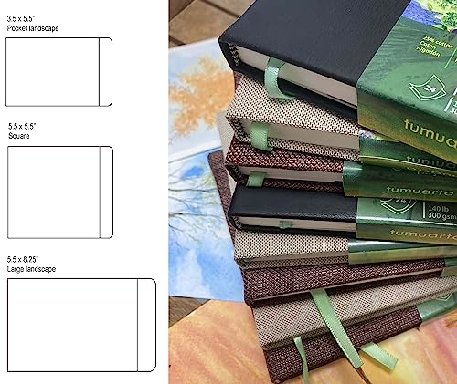 Watercolor Journal, 3.5x5.5”, 140 LB, 300 GSM, Cotton Paper, Cold Press | 24 Sheets, 48 Pages, tumuarta Watercolor Sketchbooks for Use As Travel Notebook Mixed Media Pad On The Go (Blue) - color: Blue