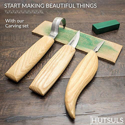Hutsuls Wood Whittling Kit for Beginners - Razor Sharp Wood Carving Knife Set in Beautifully Designed Gift Box, Whittling Knife for Kids and Adults (8 Pieces) - color: ashwood