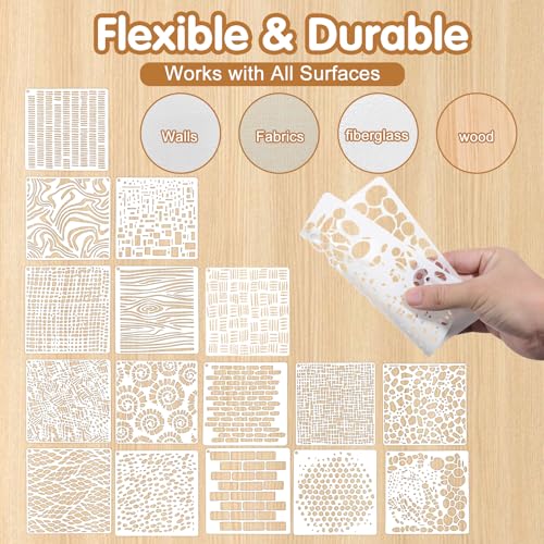 16pc Stencils for Painting - 6x6 Small Mixed Texture Stencils for Crafts, Burlap Art, Wood, Canvas, Brick, Layered Pattern Paint Art - size: 1.0