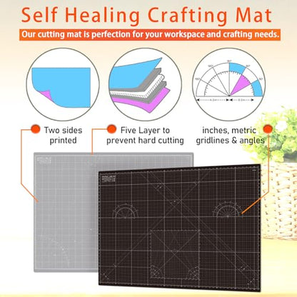 Self Healing Cutting Mat A2 18"x 24" Double Sided Black Mat - color: Black, size: A2 (18" x 24")