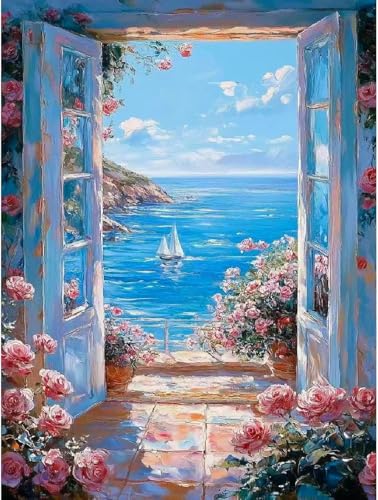 EIBEILI Landscape Beach Diamond Art Kits for Adults,Scenery Diamond Painting Kits for Adults Beginner,5D DIY Full Round Drill Diamond Dots Paintings for Home Wall Decor Gift 12X16inch - color: DP02475