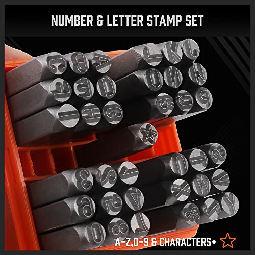 HORUSDY 37-Piece Easy-to-Pick Metal Letter & Number Stamp Set, 1/4” (6mm), Includes Star Symbol, Letter Punch Set for Jewelry, Metal, Leather & DIY Stamping - color: (1/4”) 6mm