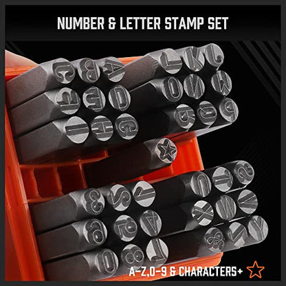 HORUSDY 37-Piece Easy-to-Pick Metal Letter & Number Stamp Set, 1/4” (6mm), Includes Star Symbol, Letter Punch Set for Jewelry, Metal, Leather & DIY Stamping - color: (1/4”) 6mm