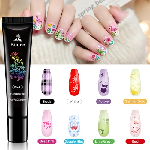 Biutee 12PCS Nail Stamping Plate Set 8PCS Stamping Nail Gel Polish | Nail Art Stamp Plates with Nail Stamper and Scraper, Butterfly Leaves Bow Design Nail Stamping Kit with Storage Bag - color: 24 Piece Set