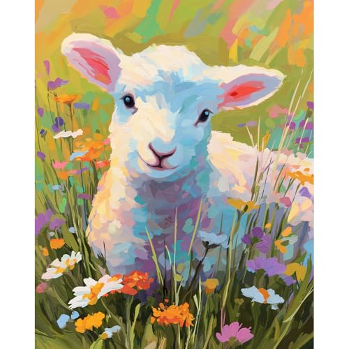 Natuyalo Sheep Paint by Numbers for Adults Animals DIY Paint by Numbers Acrylic Paint on Canvas Colorful Art Painting by Numbers Kits for Beginner 16x20 inch (Without Frame) - color: Color-03
