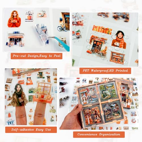 448Pcs Autumn Scenery Scrapbook Stickers for Scrapbooking Supplies, Transparent PET Aesthetic Stickers for Journaling, Junk Journal, Planner, DIY Craft Art, Scrap Booking Supples Kit - color: Autumn Moon Lasts Forever