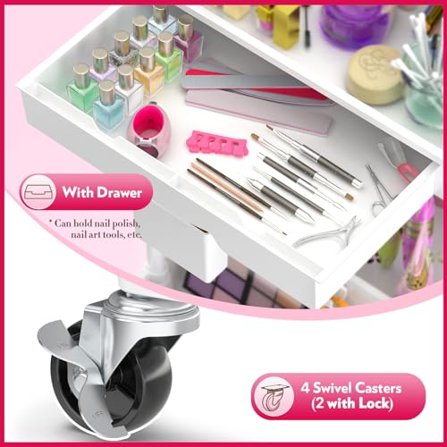 SUNALLY Makeup Cart Organizer with Drawer,3 Tier Rolling Makeup Cart, White - color: White, size: 3 Tier