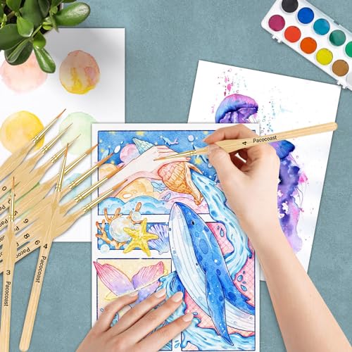 Detail Paint Brushes Set, 12PC Miniature Brushes for Fine Detailing & Art Painting, Small Tiny Paint Brush Perfect for Acrylic, Paint by Number, Figurine, Craft, Models (Wood) - color: Wood
