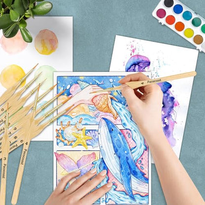 Detail Paint Brushes Set, 12PC Miniature Brushes for Fine Detailing & Art Painting, Small Tiny Paint Brush Perfect for Acrylic, Paint by Number, Figurine, Craft, Models (Wood) - color: Wood