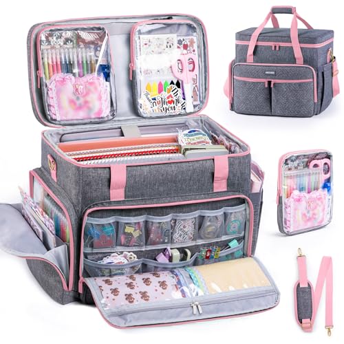 AMOIGEE Large Craft Bag - Scrapbook Storage, Craftsman Tool Tote Bag, Teacher Bags, Scrapbook Tote Bag, Art Supply Bag for Teachers, Large Sewing Machine Case - color: Pink, size: W/No Wheels
