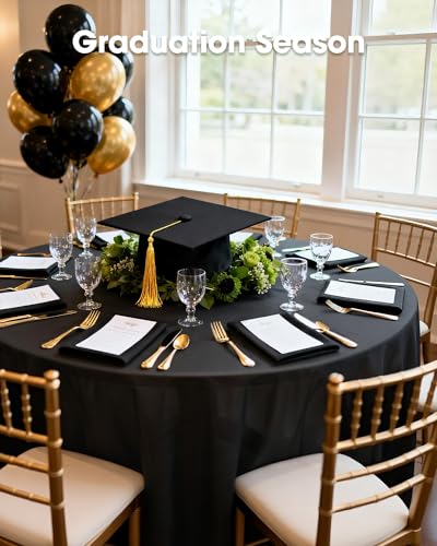 Pureegg Plastic Table Cloth Disposable 3 Pack, 84 Inch Round Table Cloth, Leakproof Table Cover for Parties, Picnic, Weddings, Black - color: Black, size: 84" Round