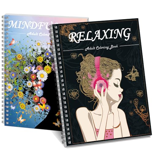 Kalysky Adult Coloring Book for Women,2Pack Mindfulness Coloring Books for Adults Relaxation Anxiety and Depression,Spiral Bound,Relaxation Arts and Crafts for Women - color: Personal Growth and Reflection