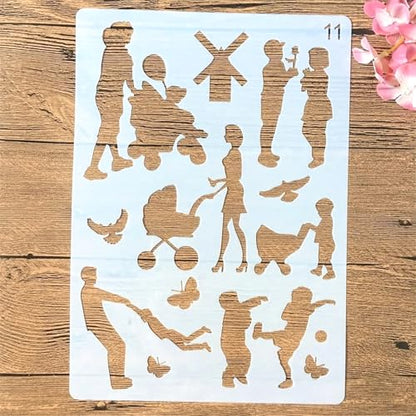 TIAMECH 4 Pcs A4 Reusable Family Stencils for Painting | Parents & Couple Lover Layering Templates, DIY Wall Art, Wood Furniture, Scrapbook & Crafts (8.3x11.7inch) - style: Family
