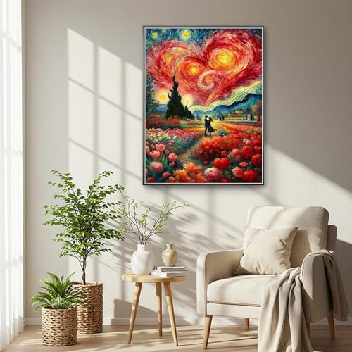 Van Gogh Style Diamond Art Kits for Adults,Heart Sky Diamond Painting | Diamond Art Kit for Beginners, 5D DIY Full Drill Diamond Painting Gem Art, Home Wall Art Gifts(12x16 inch) - color: DP03932