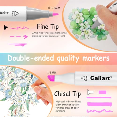 Caliart 100 Colors Pastel Alcohol Markers Fine & Chisel Art Markers Pens - color: Pastel, size: 1 Count (Pack of 100)