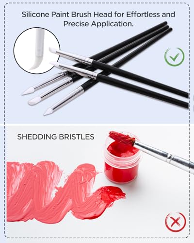 EORTA 15 Pack Silicone Paint Brushes for Crafts, 5 Shapes Head, Rubber Paint Pens for Sculpting Pottery Handicraft Nail Art Artwork Gouache Acrylic Paints, 0.11inch, 0.20inch, 0.31inch