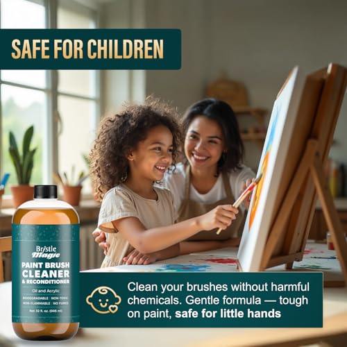 Paint Brush Cleaner and Reconditioner Perfect Acrylic, Watercolor, Spray Paint and Oil Brush Cleaner Biodegradable, Non-Flammable Washable Sustainable Cleaning Solution (32 Fl Oz) - size: 32 Fl Oz (Pack of 1)