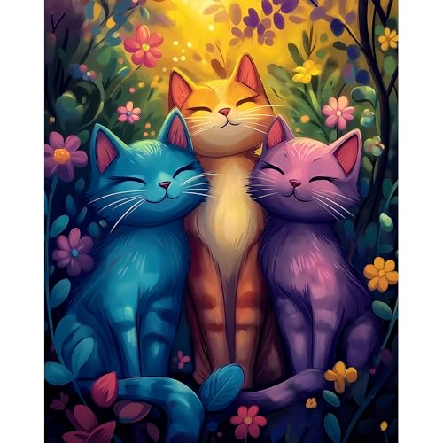 Natuyalo Paint by Numbers Kit for Adults Beginner, Three Little Cats in Flowers Painting by Number Kits on Canvas, Animals Acrylic Paint by Number Kit DIY Painting Kits Home Wall Decor Gift 12X16 inch - color: Color-10