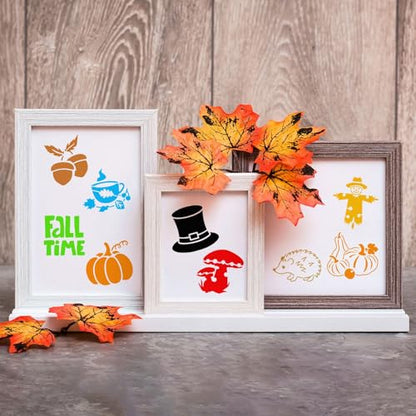 JULMELON 20Pcs Fall Stencils for Painting on Wood Cute Autumn Crafts Kids | Small Reusable Fall Stencils for Drawing, Kids DIY Holiday Art Painting, Cute Thanksgiving Autumn Style Wood Crafts Decor - style: Fall