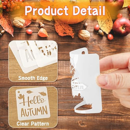 JULMELON 20Pcs Fall Stencils for Painting on Wood Cute Autumn Crafts Kids | Small Reusable Fall Stencils for Drawing, Kids DIY Holiday Art Painting, Cute Thanksgiving Autumn Style Wood Crafts Decor - style: Fall