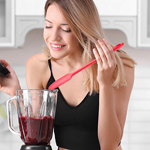 Patelai 2 Pieces 2 Pcs Silicone Jar Spatula Long Handle Scraper, Red | Non-stick Rubber Heat Resistant Spatula Silicone Scraper for Jars, Smoothies, Blenders Cooking Baking Stirring Mixing Tools - color: Red