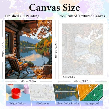 Paint by Numbers Kit for Adults, Fall Lake Cabin Number Painting Canvas Kit - color: Cabin-1