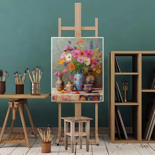 Natuyalo Paint by Numbers Kit for Adults Beginner, Vase on Table Adult Paint by Number Kits on Canvas Without Frame, Flowers Acrylic Paint by Numbers for Home Decor Gift 16x20 inch - color: Color-07