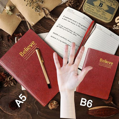 SAYEEC Thick Journal Lined Notebook 720 Pages Leather Writing Journal B6 Soft Cover College Ruled Notebook 360 Sheets Lined Paper Memo Book Personal Daily Diary Gift for Women Work Note Taking Travel - color: Dark Red B6 with Text Cover