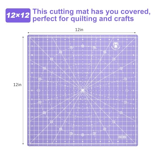 Headley Tools 12"x12" Rotating Cutting Mat, Self Healing Mat with 360-Degree Rotation & Anti-Slip Base, Sewing Board Cutting Mat Perfect for Fabric Quilting Leather Hobby Project, Purple - color: Purple, size: 12"L x 12"W