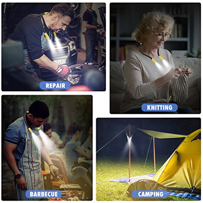 LEDGLE LED Neck Light for Reading Rechargeable Neck Flashlight for Knitting, 3 Adjustable Brightness, Flexible Soft Silicone Arms - for Reading Knitting Crocheting Camping Repairing (Yellow) - color: Yellow
